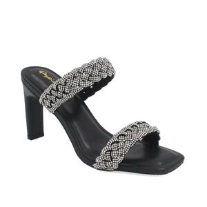 Glamorous Black/Clear Rhinestone Heel Sandals